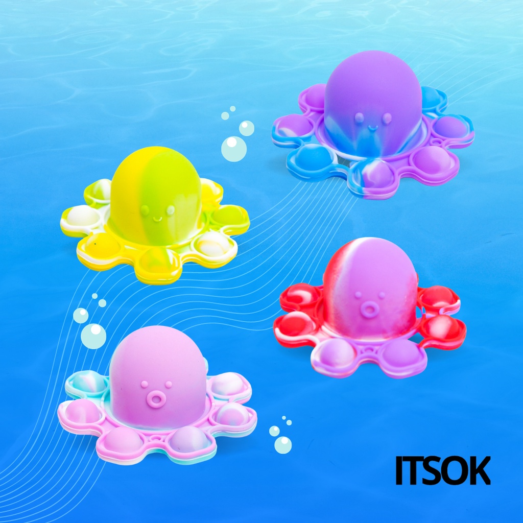 ITSOK Mainan gantungan POP IT GURITA octopus pop it bolak balik anti stres random warna