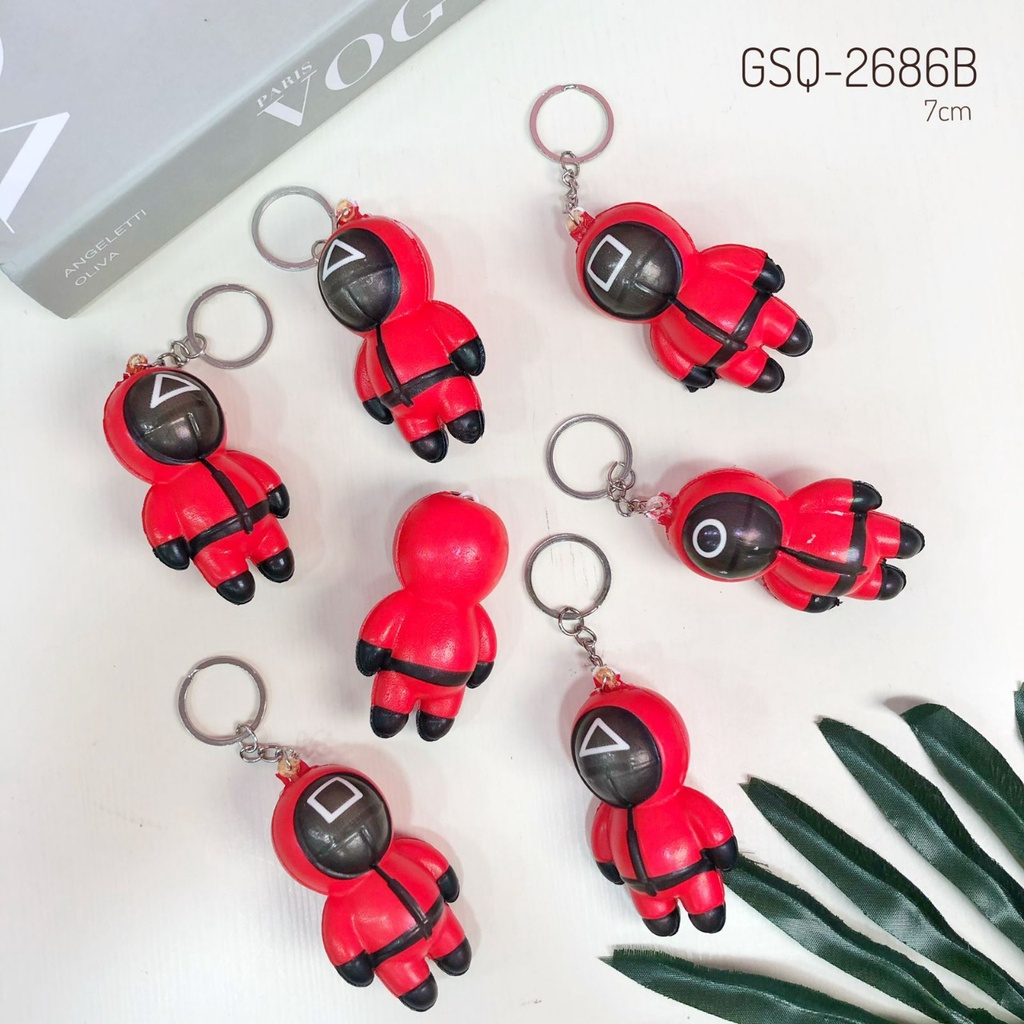 Gantungan Kunci Mini Boneka Squid Game Aksesoris Little Red Man Minifigures Kartun Boneka