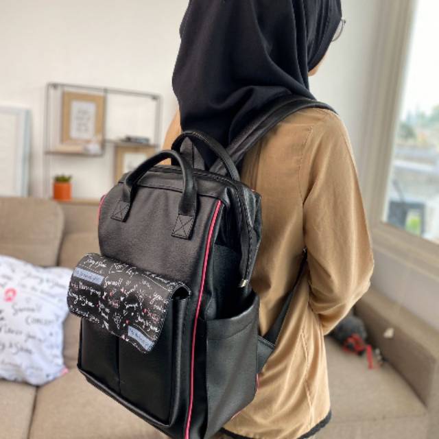 Ransel Cleo by tas Una anti air kulit sintetis hitam muslimah sholehah