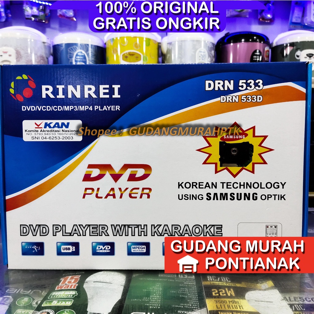 DVD Player Rinrei OPTIK SAMSUNG tidak pilih kaset body panjang Berbahan Plastik Tidak NYETRUM SETRUM