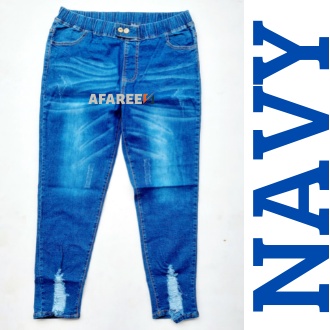 AFAREEN - Celana Jeans Wanita Ripped Whisker Legging Jeans Ripped Button Melar Pinggang Karet Jumbo 35-42
