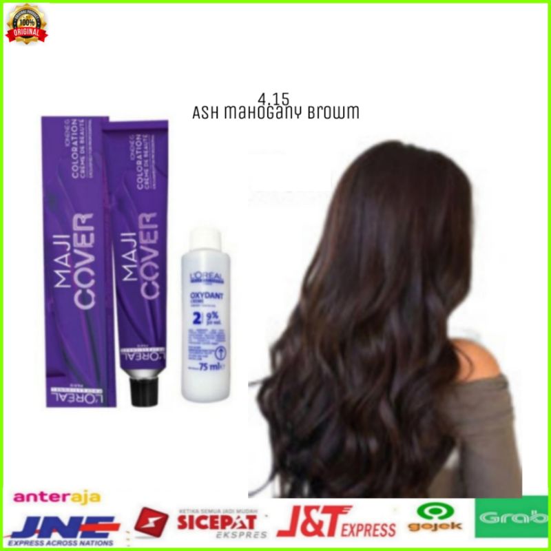 Loreal cat rambut maji cover 4.15  ash mahogany brown