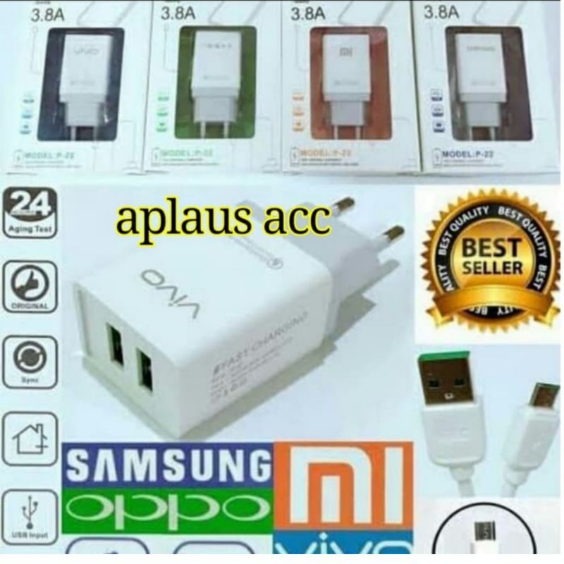 Travel Charger Branded P22 2USB 3.8A Fast Charging / Charger HP