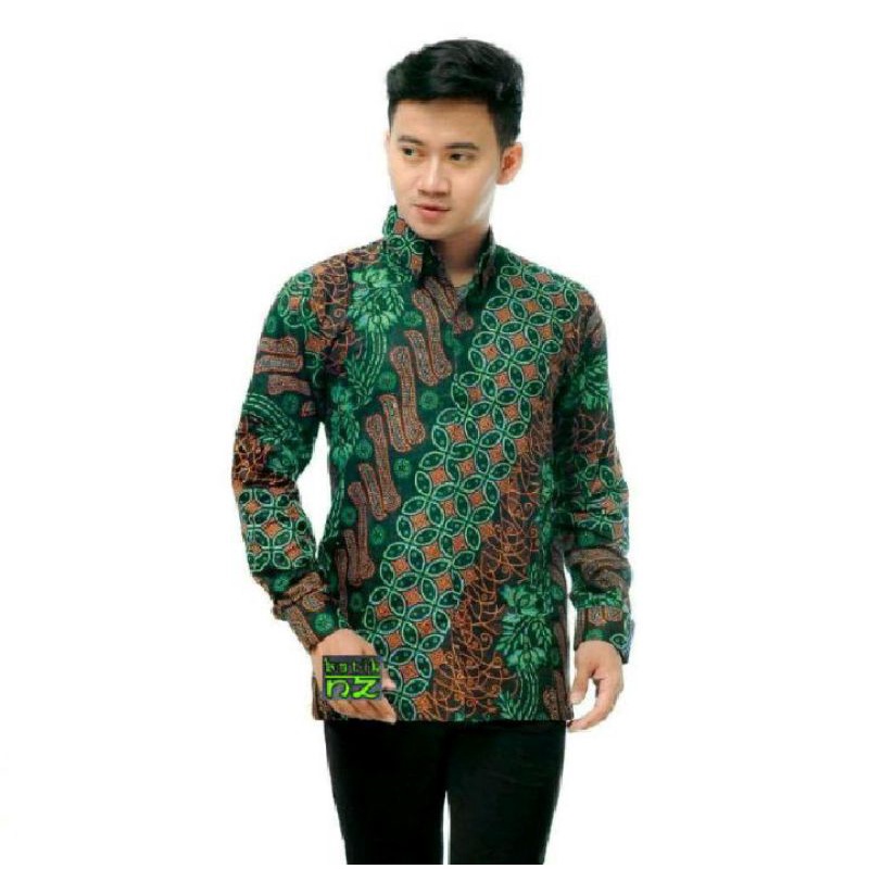 BATIK PRIA WARNA HIJAU- BATIK PRIA LENGAN PANJANG - Size M,L,XL,XXL