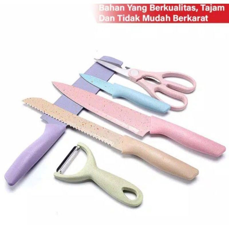 Pisau Set Rainbow Pastel Ceramic 6 in 1 / Kitchen Knife Set Multicolor / Set Pisau Dapur Pisau Set 6in1 Peralatan