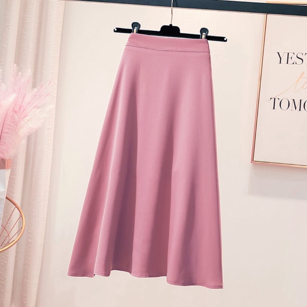 Fashion A-line/Rok panjang Wanita Korea Rok Maxi bahan Shakila Stretch Super lembut dan adem-ROK SHAKILA~DUSTY