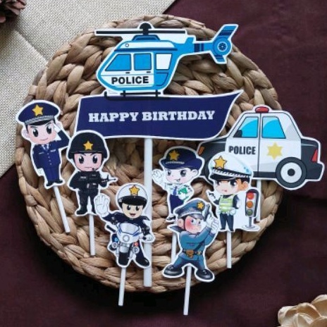 1 set topper toper hiasan tusukan kue cake nasi tumpeng ulang tahun happy birthday karakter polisi p