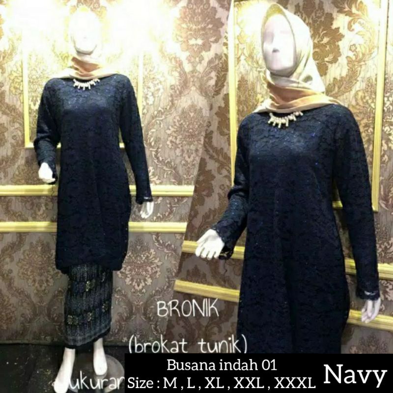 COUPLE KEBAYA AURORA DAN TUNIK BRUKAT KURUNG BATIK TORAJA NAVY