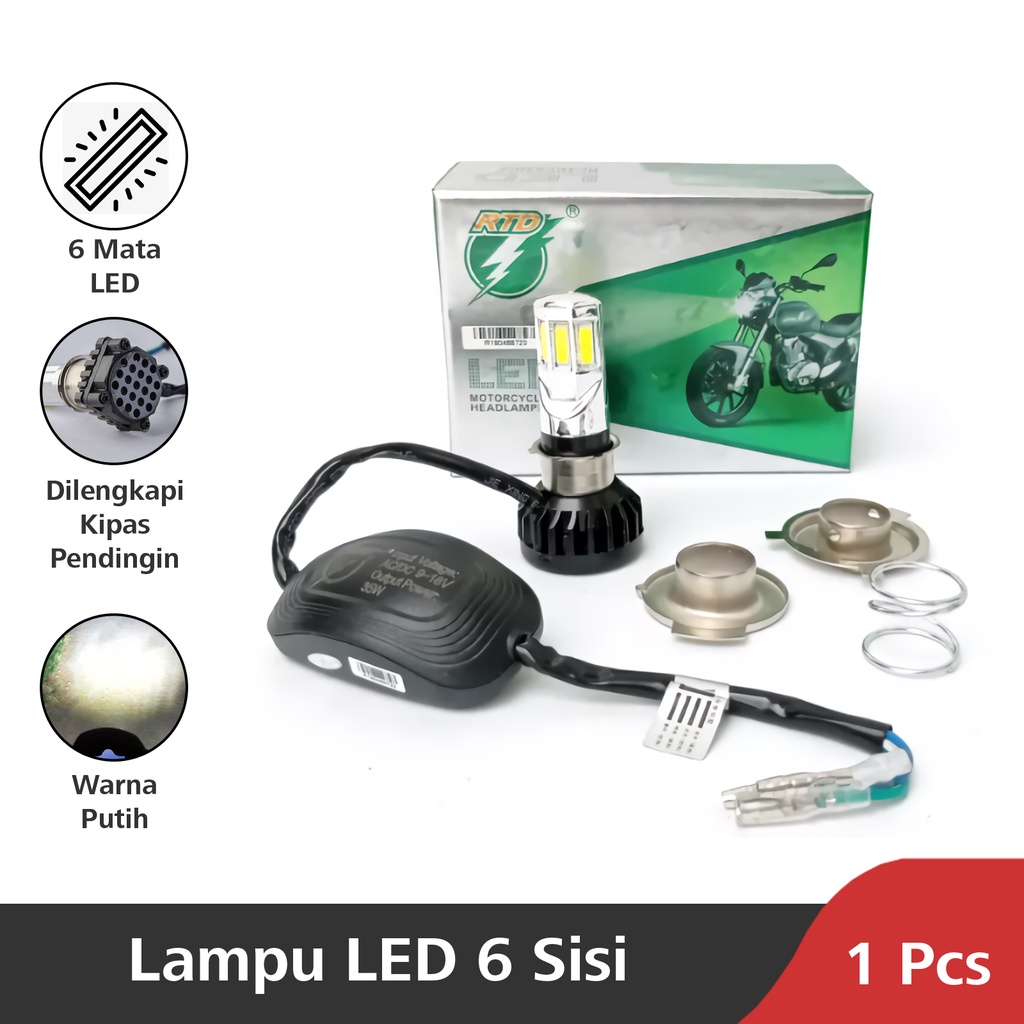 Lampu Motor Led RTD 6 Sisi 25 Watt Led Motorcycle Headlight TE-0110-001 Putih