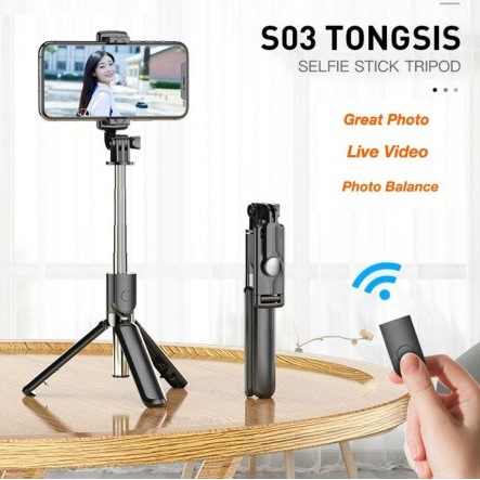 TONGSIS BLUETOOTH LED S03-S / TONGSIS TRIPOD 3 IN 1 / TONGSIS SELFIE BLUETOOTH LED S03-S / SELFIE STICK BLUETOOTH REMOTE CONTROL S03 /TONGSIS BLUETOOTH S303-S + TRIPOD SELFIE GoPro