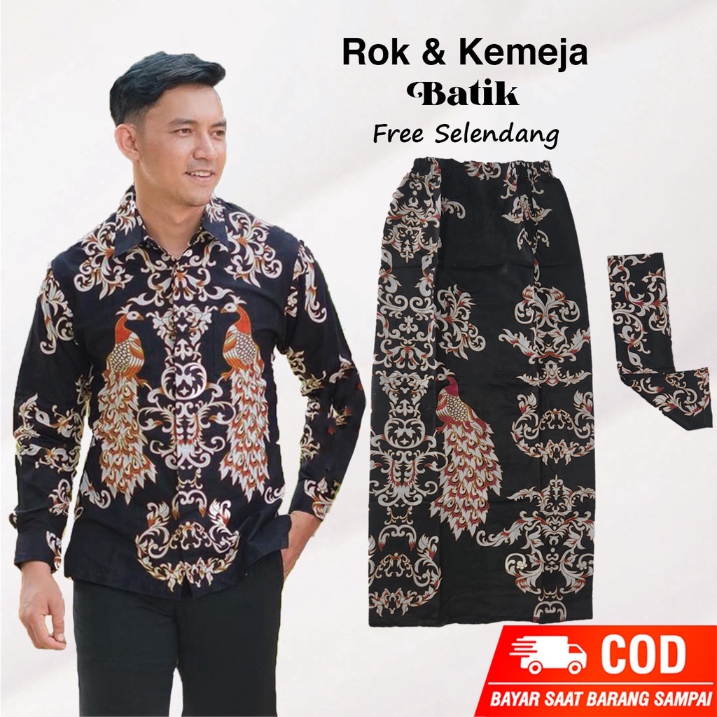 BEST SELLER COUPLE ROK SLENDANG DAN KEMEJA BATIK SIZE M L XL COUPLE BATIK KONDANGAN TERMURAH ROK BATIK SPAN ALLSIZE