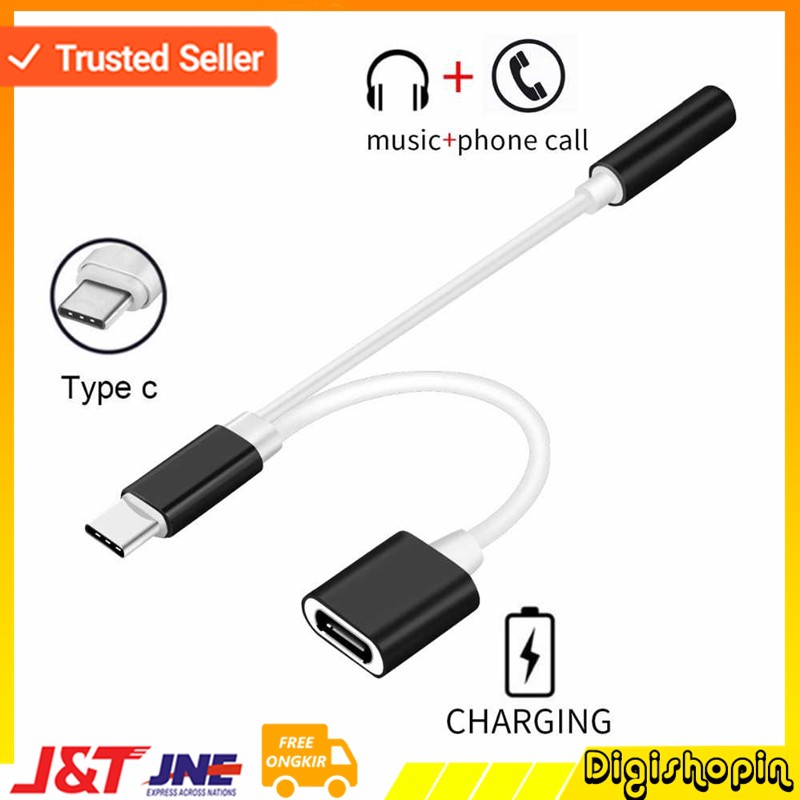 Robotsky Adapter Charger Converter 2 in 1 USB Type C ke kabel Jack AUX 3.5mm Headphone + USB Type C 