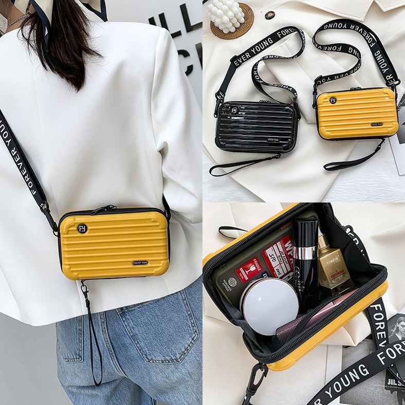 [ READY ] Tas selempang wanita koper Mini Tas make up tas hp tas wanita kekinian tas wanita terbaru tas wanita import tas mini selempang sling bag wanita tas wanita murah COD tas wanita forever young bag