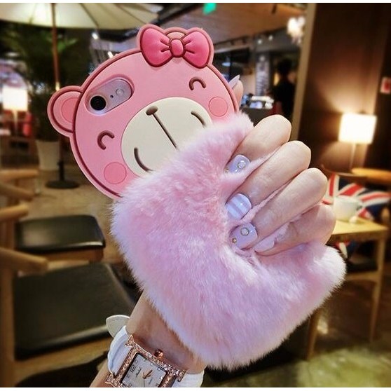 Jelly case bear fur bulu beruang pink Xiaomi Redmi Note 3 Pro Redmi 4