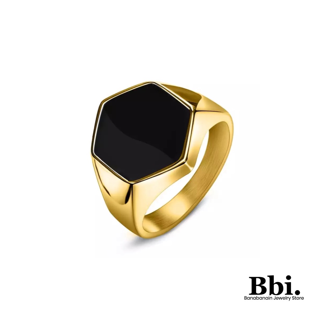 Cincin Titanium list emas hitam Pria cowo Premium