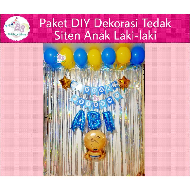 Paket Dekorasi tedak siten Dekorasi turun tanah Bunting flag banner tedak Balon tedak siten