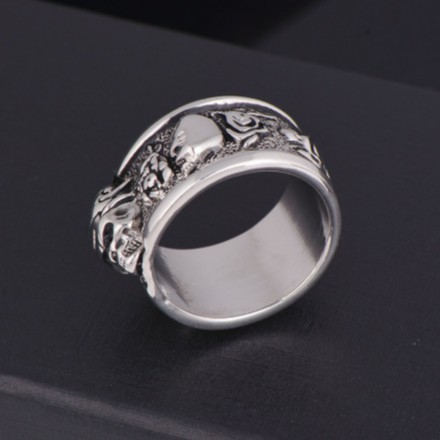 SEUSUK  Fashion Rock Silver Gothic Punk Old Wrinkle Skull Big Rotating Bikers Bible Ring