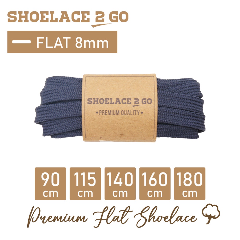 SHOELACE 2 GO TALI SEPATU GEPENG PIPIH FLAT - SF8 - J2 - NAVY - 8MM - 90CM 115CM 140CM 160CM 180CM