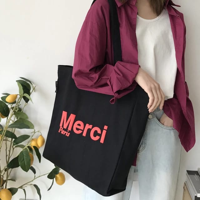 TOTEBAG WANITA MOTIF MERCI PARIS - TOTEBAG TERMURAH