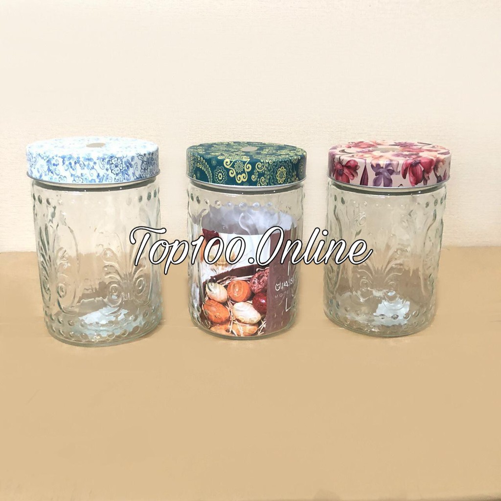 Top100 -  Toples Kaca Bening Wadah Kue Lebarang Tempat Kue Kering Lucu Toples Kaca Tutup Motif 1300 