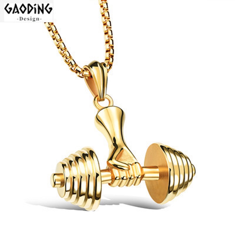 Kalung Liontin Barbel Bahan Titanium Steel Gaya Hip Hop Untuk Pria