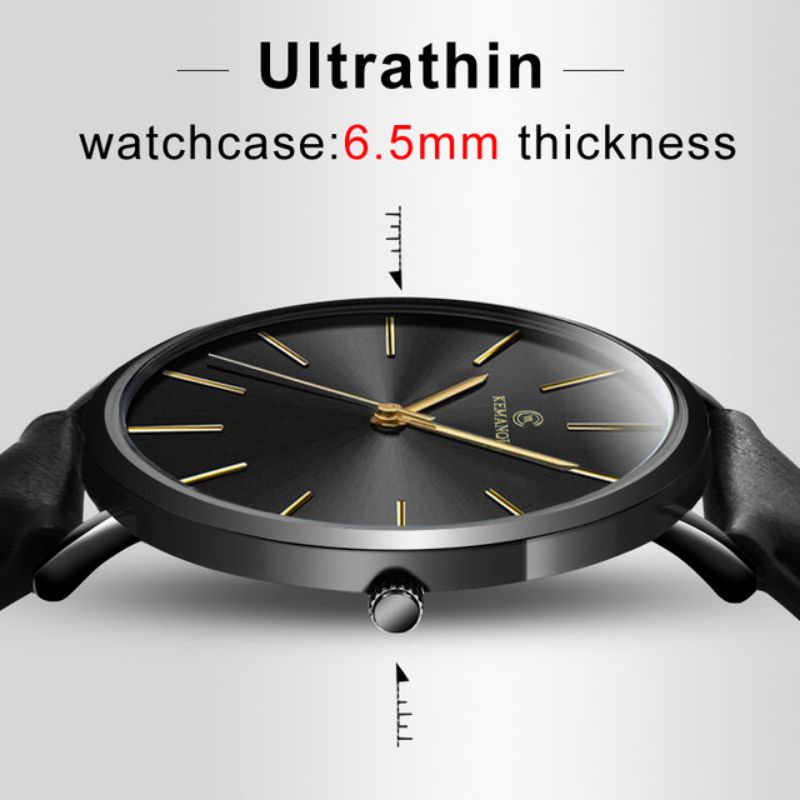 jam tangan tipis ultra thin kulit pria anti air 30m
