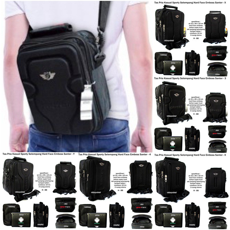 Tas pria murah selempang kasual sport santer canvas notebook 10 inch