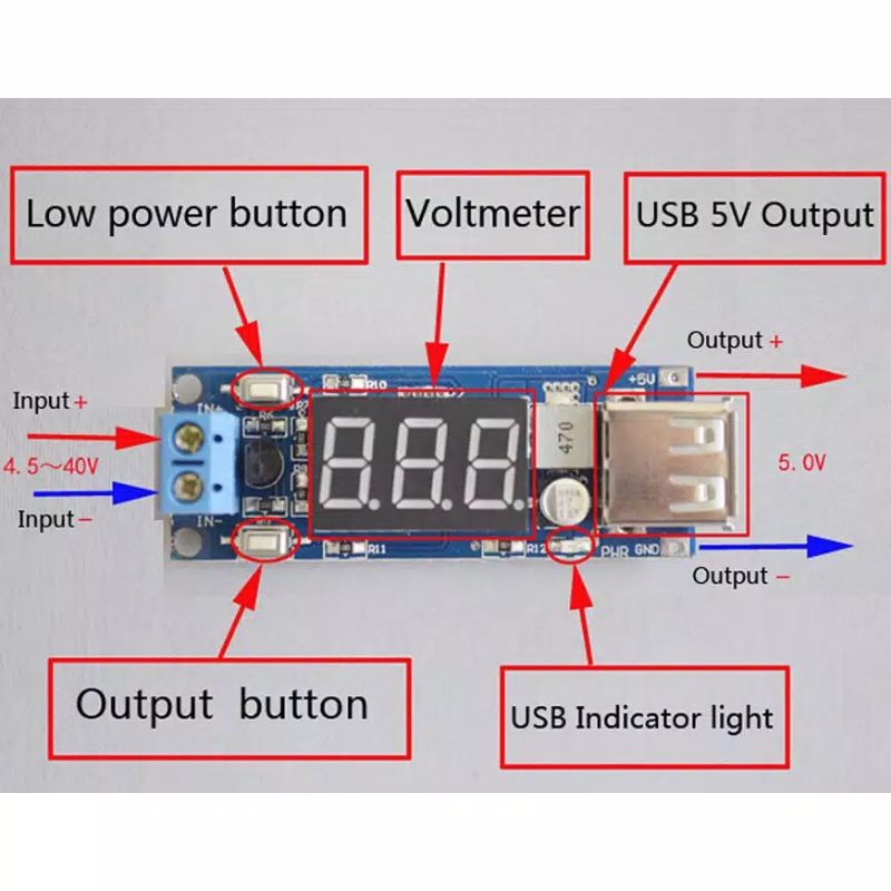 DC 4.5-40V hingga 5V 2A USB Pengisian DC-DC Digital Step-down