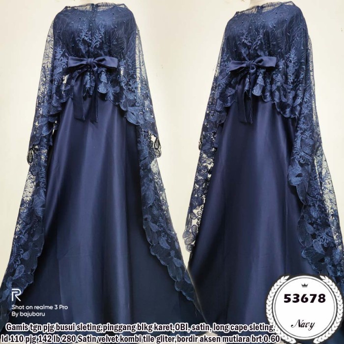 PREMIUM GAMIS GAUN PESTA MUSLIMAH KONDANGAN MEWAH JUMBO BUSUI TERBARU IHNIA - NAVY, S