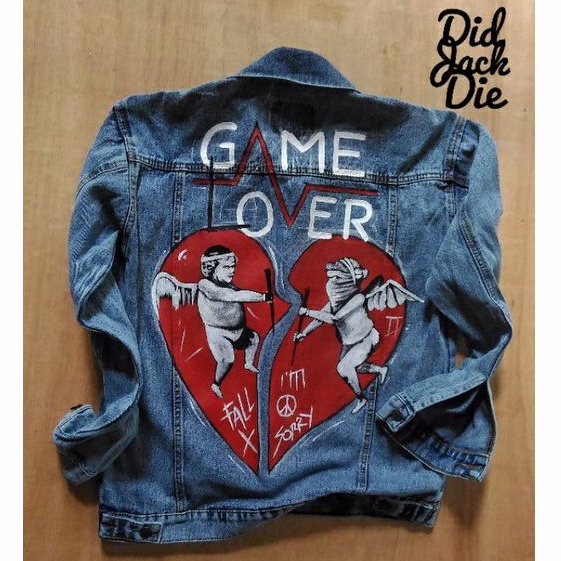 JAKET LUKIS GAME OVER JAKET JEANS CUSTOM PAINTING