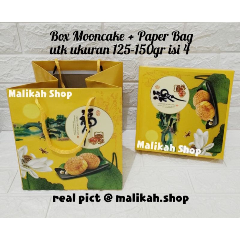 Box Dus Kotak Mooncake 125gr - 150gr isi 4 / Set Kotak + Paper Bag Mooncake Festival Kue Bulan