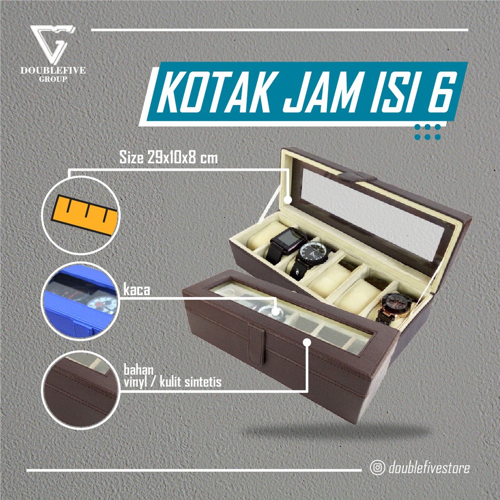 Kotak Jam / Box Jam / Tempat Penyimpanan Jam / Watch Box Oraganizer isi 6 Coklat Cream