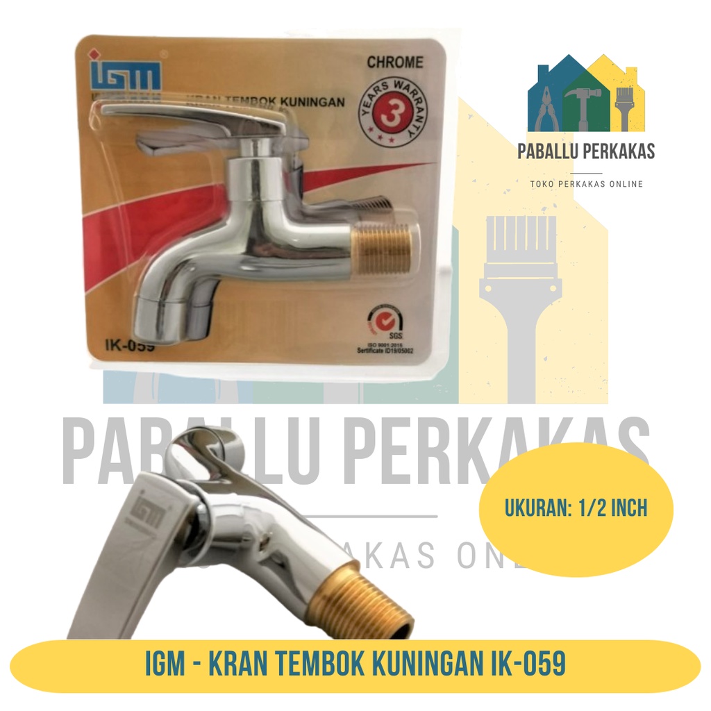 IGM Kran Tembok Stainless Steel Drat Kuningan 1/2 Inch / Keran Air Tembok Taman / Kran Air Taman Was