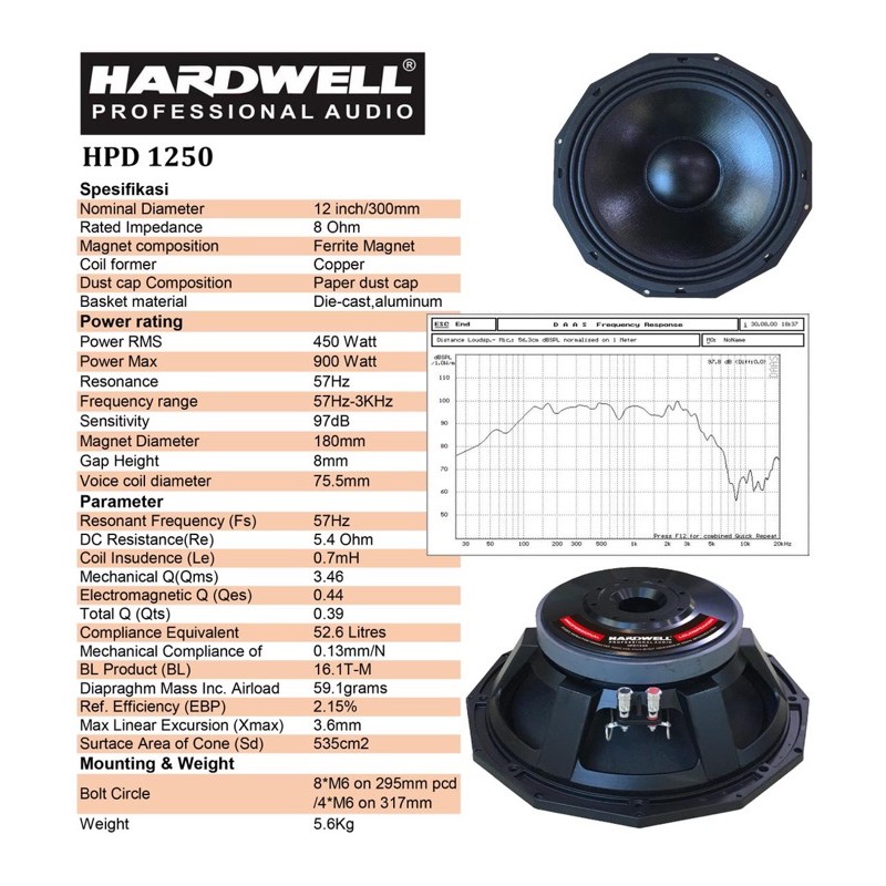 Speaker 12inch component Hpd 1250 Hardwell Original