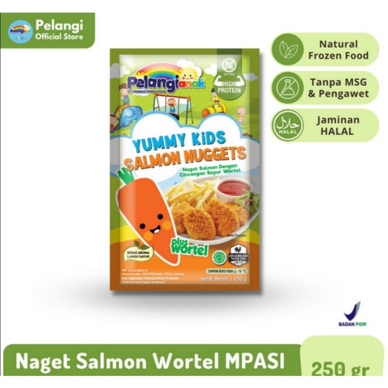 

Yummy Kids Nugget Salmon Plus Wortel Non MSG Gluten Free by Pelangi Anak/ Frozen Food bogor lauk instan sehat luna frozen store