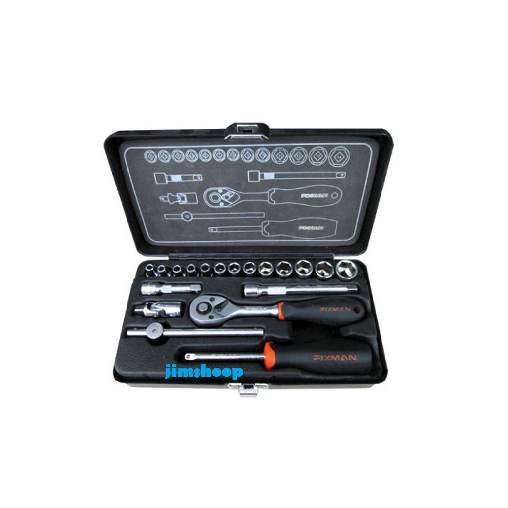 set kunci sock DR1/4" 19pcs FIXMAN / Fixman Omc-Mt19 19-Pc 1/4 Inc Dr Socket Tool Set - Kunci Sock