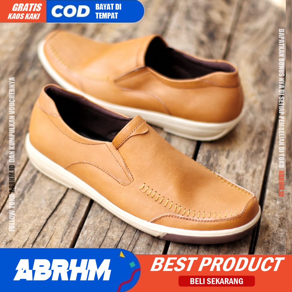 ABRHM x SANPER Sepatu Casual Slip On Kulit Asli Kasual Formal Pria Kerja Kondangan Slop Anti Slip Original