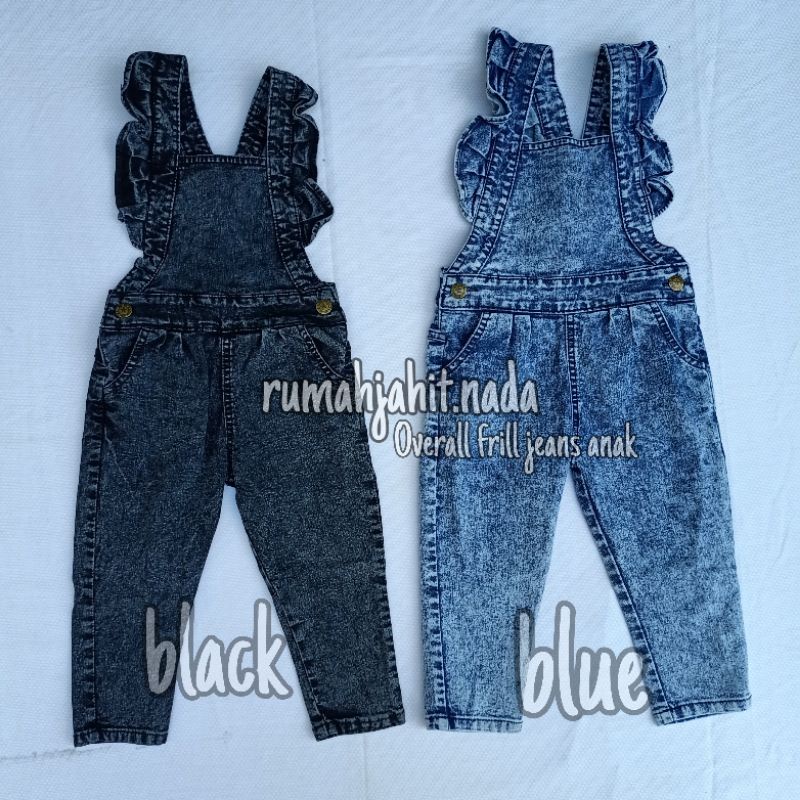 Overall frill jeans snow wash