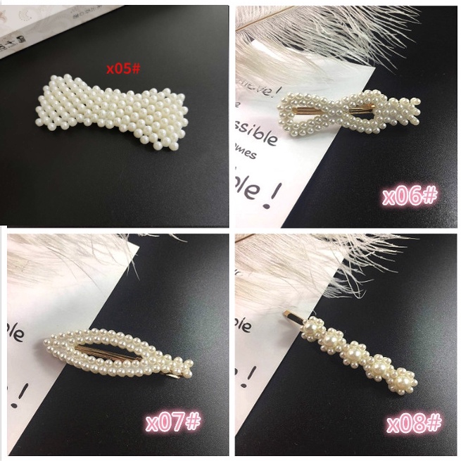 Klip Penjepit Rambut dengan Model Sisi Ganda dan Hiasan Mutiara Bergaya Japanese Pearl hairpin