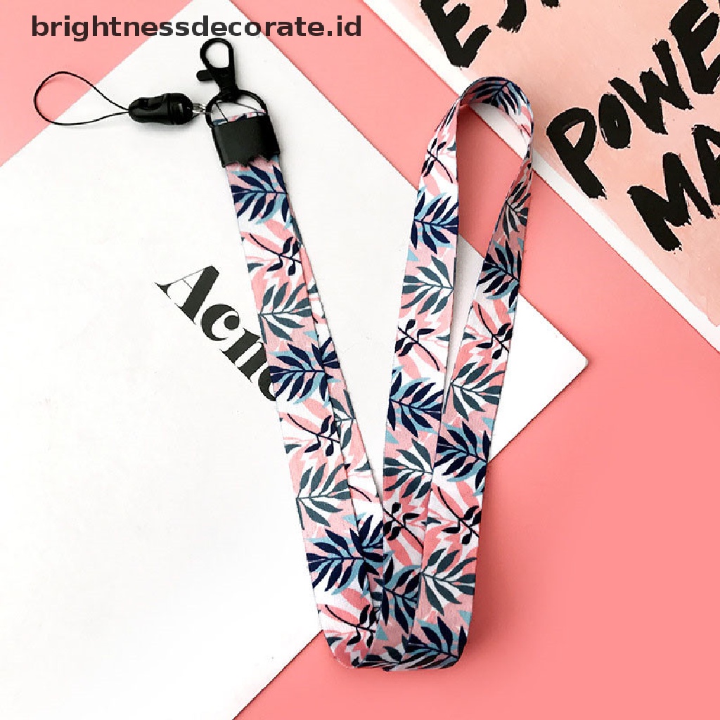 Tali lanyard Gantung Leher holder Kartu id / Kunci / Handphone Motif Daun diy