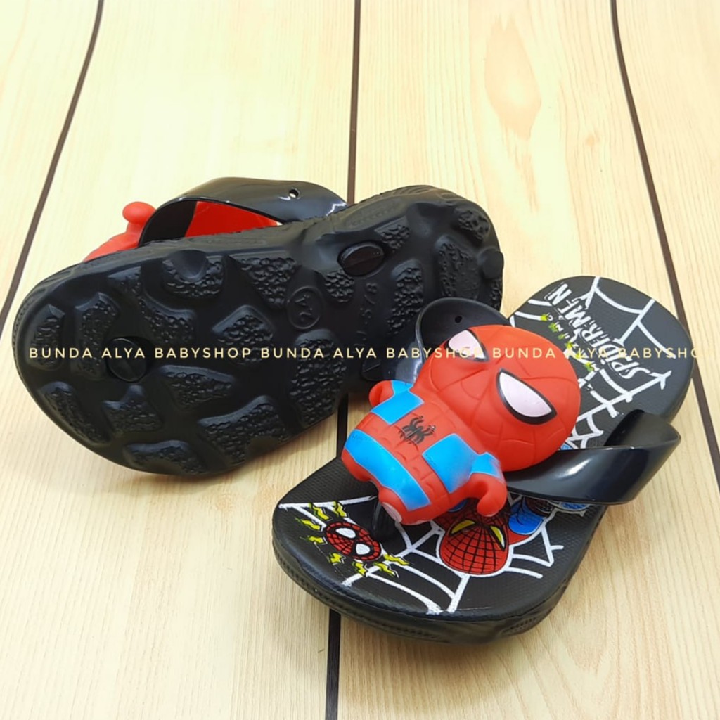 Sandal Anak Laki Jepit IMPORT Usia 1 2 3 Tahun Size 24 - 29 HITAM - Sendal Anak Cowok Superhero Karet Anti Licin