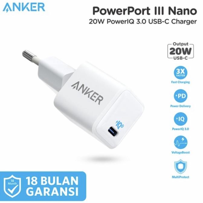 Anker Powerport III Nano - Wall Charger 20W PD - A2633 - Garansi Resmi | CHARGER HANDPHONE