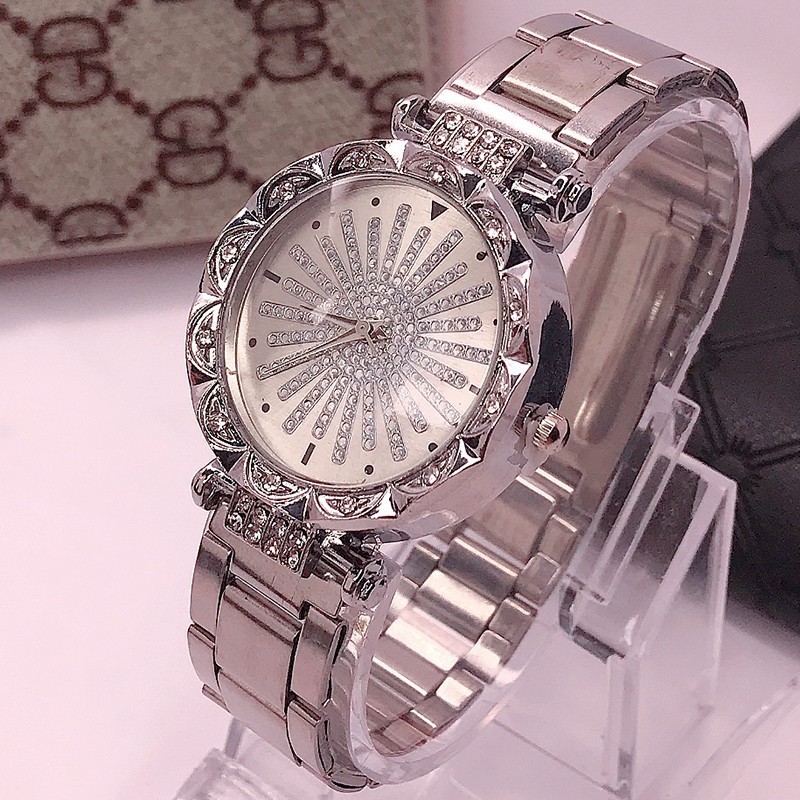 ✅[COD] Jam Tangan Wanita menonton Jam Tangan Wanita Tali stainless steel RANTAI KRISTAL KRISTAL W100