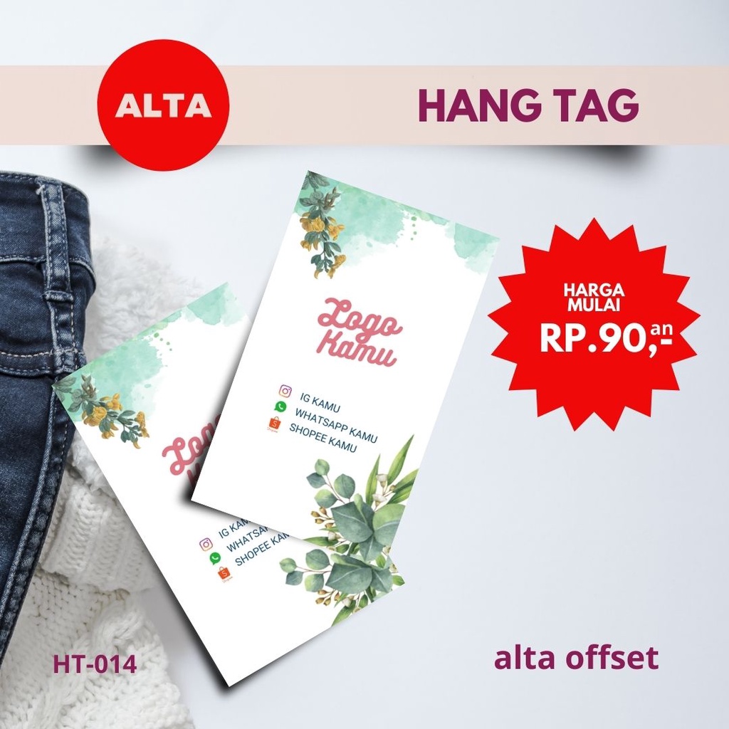 

Hang Tag Baju | Label Baju | Label Produk | Label Merk | Hampers | Bingkisan Kode : HT014 ( Min. Order 130 pcs ukuran 3,5 x 6 cm )