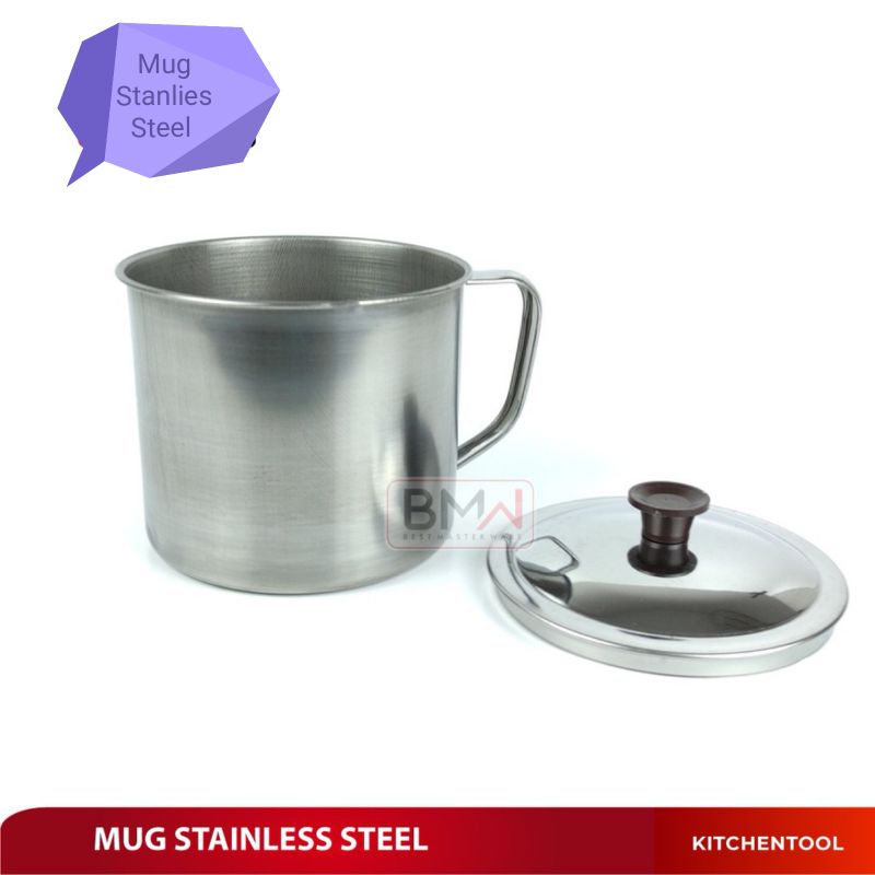 Mug Gelas Cangkir Teh Kopi Gagang Tutup Stanlies Steel