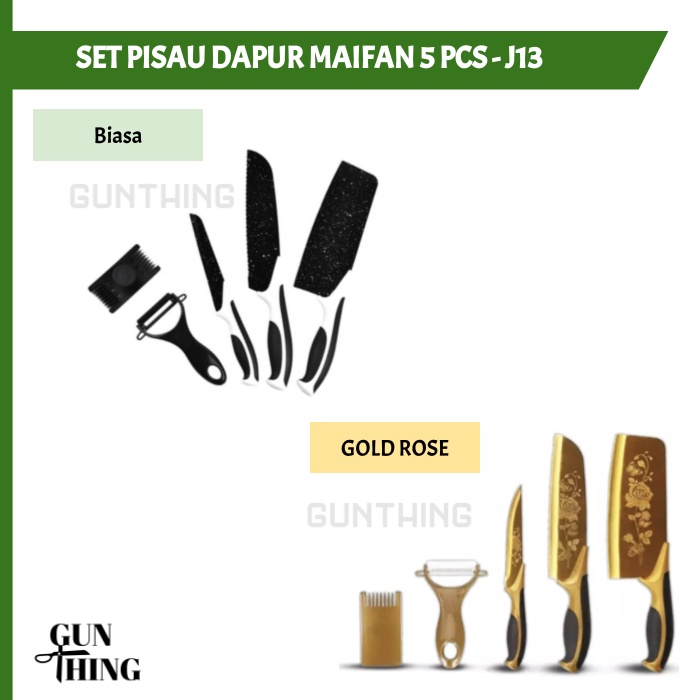 Set Pisau Dapur Hitam 5pcs (Pisau + Peeler) - Batu Maifan- Alat Dapur Kesehatan, Pisau Murah - Pisau J13