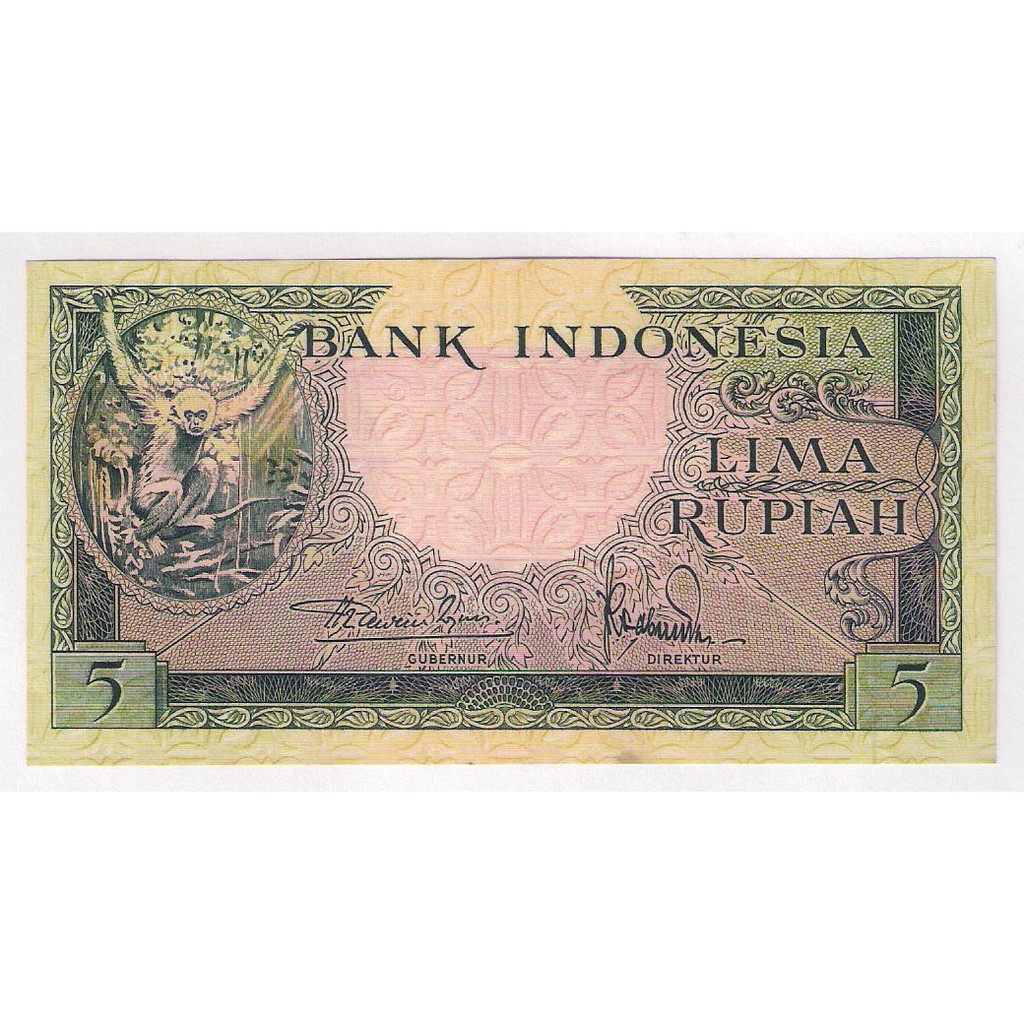 UANG KUNO LANGKA ~ 5 Rupiah Monyet / Orang Utan 1957 AUNC