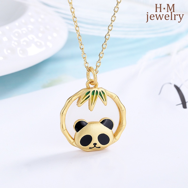 Kalung Rantai Sterling Silver 925 Dengan Liontin Beruang / Panda / Bambu Untuk Wanita