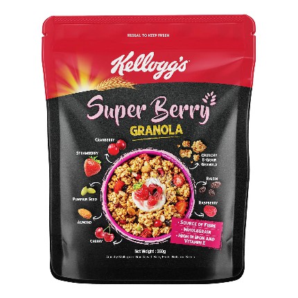 

Kellogg's Kelloggs Crunchy Nut Oat Granola Hazelnuts & Chocolate Coklat , Deluxe Nuts , Super Berry , Dark Coklat