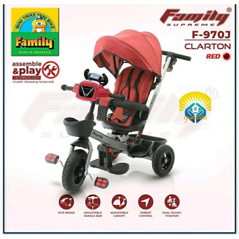 Sepeda anak roda tiga Family Clarton F970J musik dan lanpu